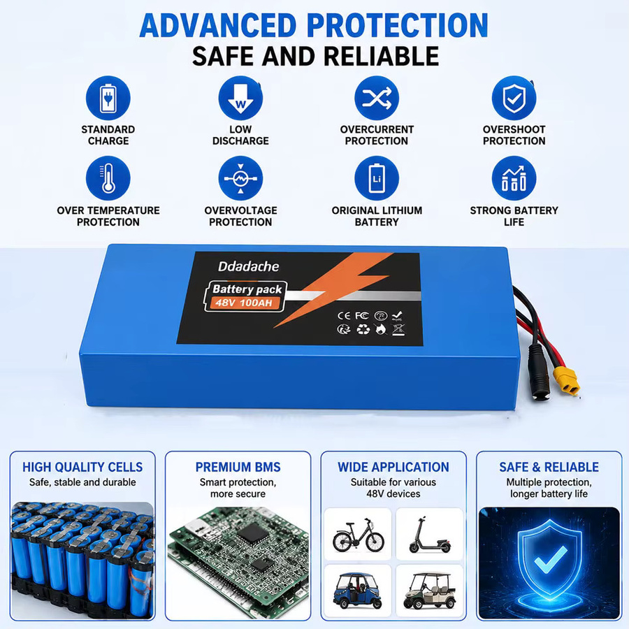 Ddadache Lithium-Akku 48V 100Ah für Citycoco Motorroller, Blau, mit integriertem 50A BMS - Bild 6