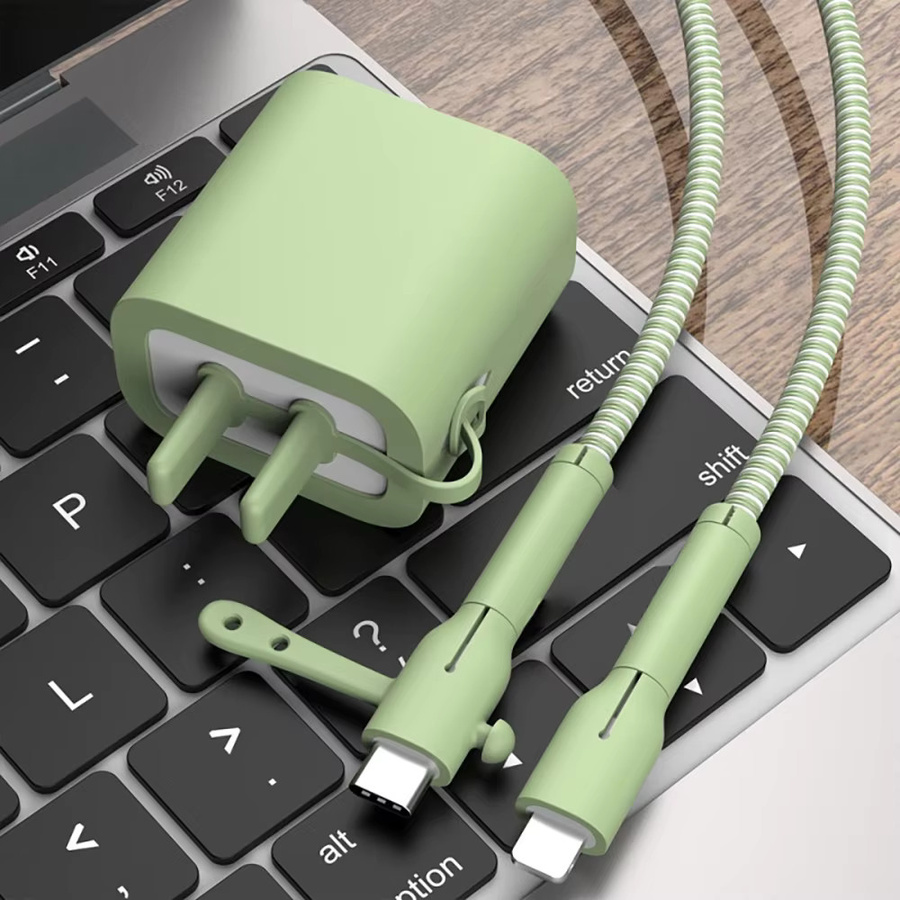 PD Silikon-Ladegerätabdeckung für 20W USB-C Ladekabel, Schutzkappe für iPhone 17 Pro Max, 16, 11, in Weiß und Grün - Bild 2