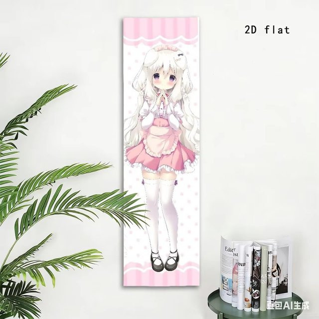 VIKAMA Vertikaler Anime-Wandteppich mit Katzenmotiv in Pink, moderne Wanddekoration für Mädchenzimmer und Studentenwohnheime, Breite: 40 cm, Höhe: 150 cm - Bild 1