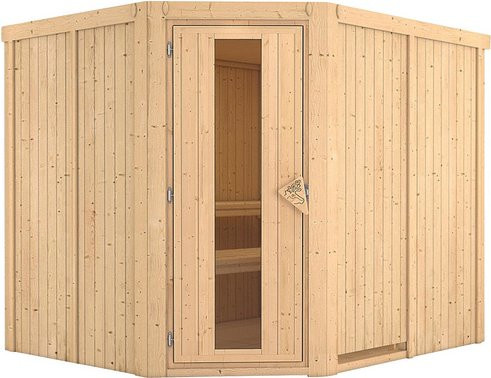 Karibu Sauna Haaspsalu für 4 Personen aus Fichtenholz in Beige und Braun, ohne Ofen, B/T/H: 231 x 198 x 196 cm - Bild 1