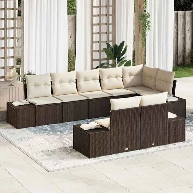 Vidaxl Garten-Sofa-Set aus Polyrattan und Stahl in Braun und Beige, 8-teilige Loungemöbel, B/T/H: 319 x 154 x 85 cm - Bild 1