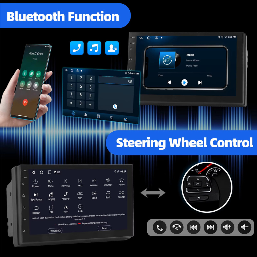 ESSGOO Android 14 Autoradio mit 6+128 GB Speicher, 2 DIN QLED Touchscreen, kabelloses CarPlay, Android Auto, GPS, Bluetooth, WiFi und 4G LTE in Schwarz - Bild 2