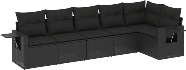 vidaXL 6-teilige Garten-Sofagarnitur in L-Form aus schwarzem Poly-Rattan mit Sitzkissen und Rückenkissen - Bild 1