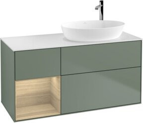 V&B Waschtischunterschrank Finion mit Wandbeleuchtung, Farbe Weiß und Eiche, Breite: 120 cm, Tiefe: 50,1 cm, Höhe: 50,1 cm - Bild 1