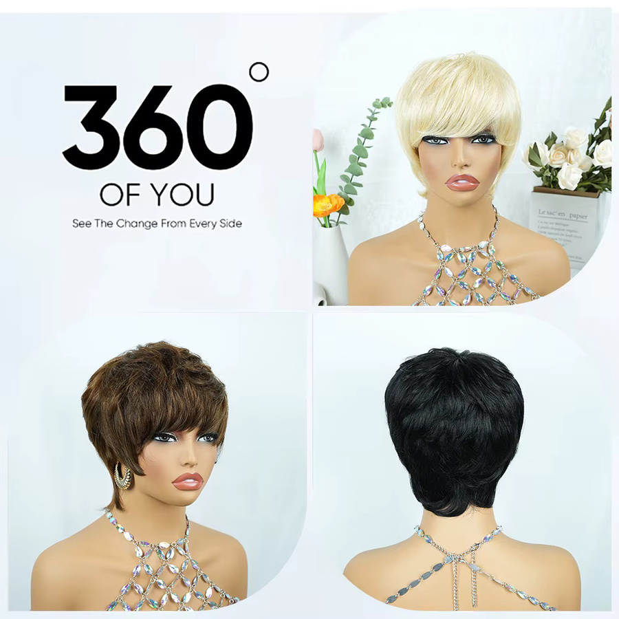 OYM HAIR Blonde Pixie-Cut-Perücke mit Pony, Damen, Brasilianisches Haar - Bild 3