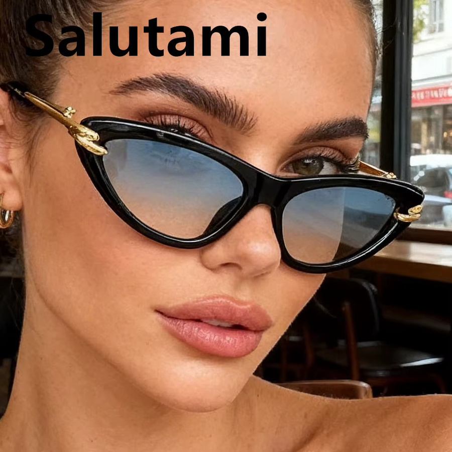 Salutami Sonnenbrille Cat-Eye, Metall, Vollrand, Damen, Blau-Rosa Farbverlauf, Schwarz - Bild 3