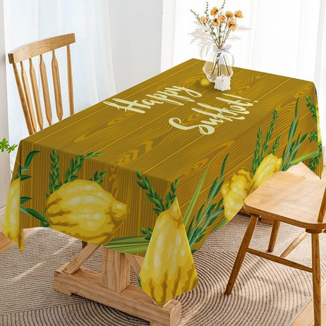 Wasserdichte Tischdecke JINGYUE Pet mit Sukkot Etrog Lulav Hadass Aravah Motiv, gelb, B/B: 140 x 140 cm - Bild 1