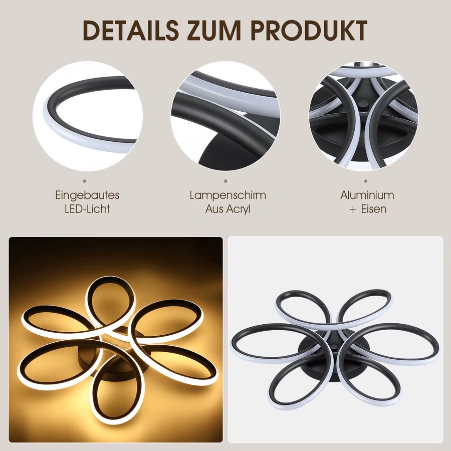 Oyajia Moderne LED-Deckenleuchte aus Metall mit Blumendesign, 60W, warmweiß 3000K, Durchmesser: 43 cm - Bild 3