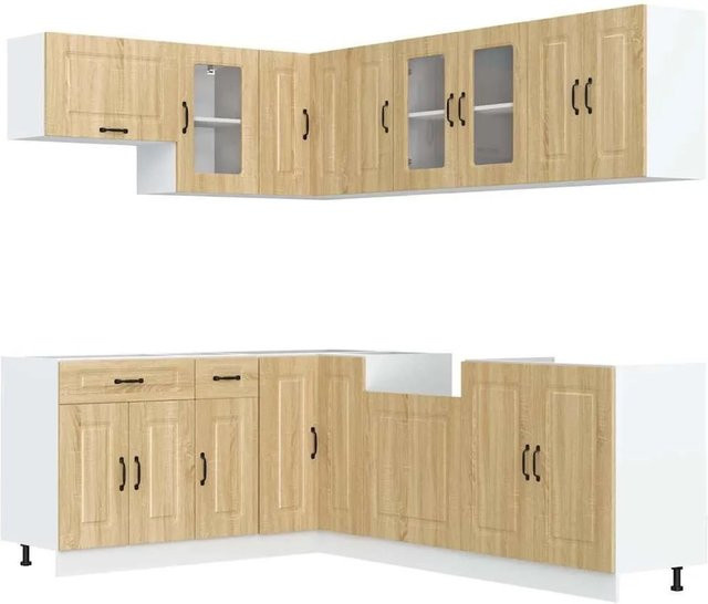 vidaXL Küchenschrank-Set Kalmar aus Holzwerkstoff in Sonoma Eiche mit Glastüren und Eckschrank, 11-teilig - Bild 1