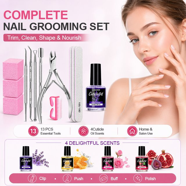 LGRAMER Nagelpflege-Set, 13-teilig, Milk-Honey Nagelhautöl, Damen - Bild 1