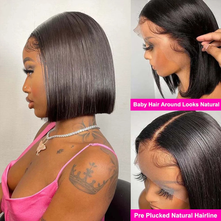 Doralia Bob-Perücke, 100 % Echthaar, brasilianisches Remy, HD, transparente Spitze, gerade - Bild 3