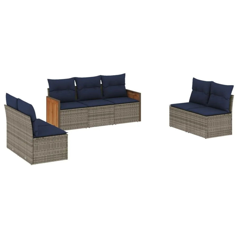 vidaXL 7-tlg Gartensofa-Set in L-Form mit Kissen, Grau, Polyrattan und Metallgestell - Bild 2