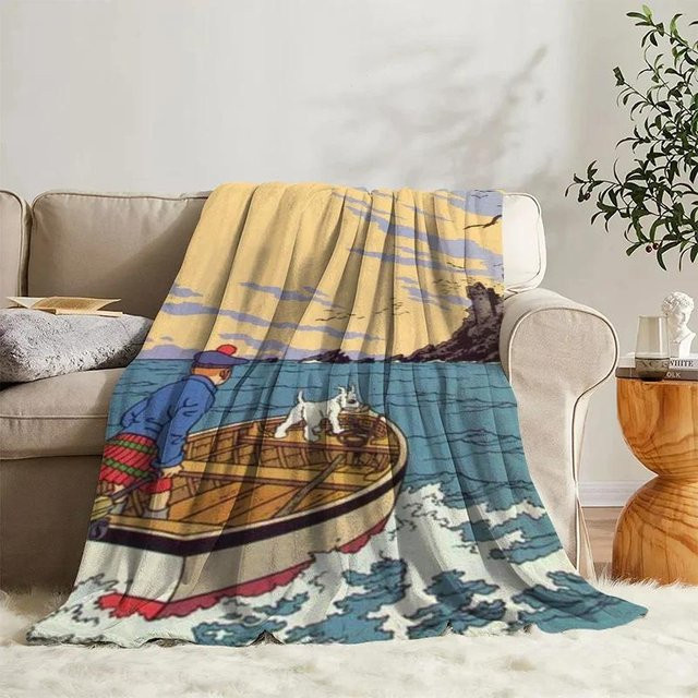 CSQ TWO Flanell-Decke Tim und Struppi, weiche Fleece-Tagesdecke für Sofa und Camping, Mehrfarbig, B/B: 150 x 200 cm - Bild 1