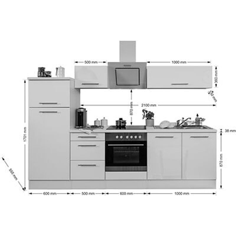 Respekta Küchenblock Amanda in Schwarz Hochglanz mit Türen und Schubladen, B/H/T: 270 x 200 x 60 cm - Bild 2