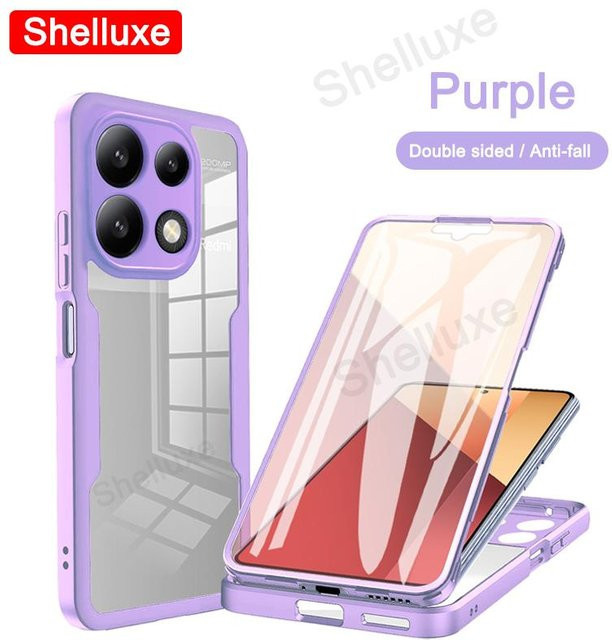 Shelluxe Klare Ganzkörper Handyhülle für Xiaomi POCO X6 Pro 5G, Doppelseitige Silikon Schutzhülle, Transparent/Lila - Bild 1
