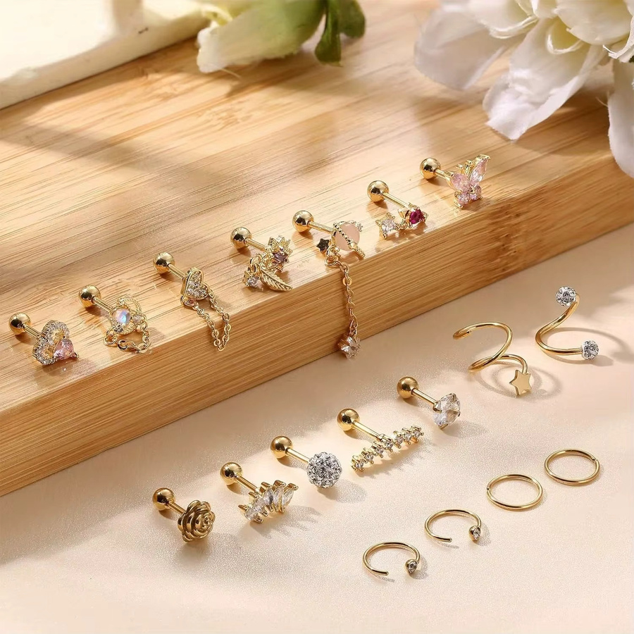 Bobisty Ohrstecker Edelstahl, Blume, Herz, Gold, Damen - Bild 2
