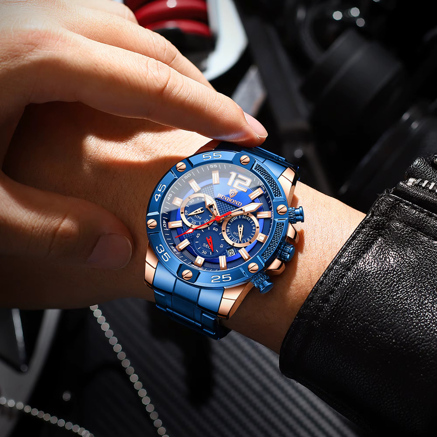 BINBOND Armbanduhr Edelstahl, Quarz, Blau, Bicolor, Herren - Bild 3