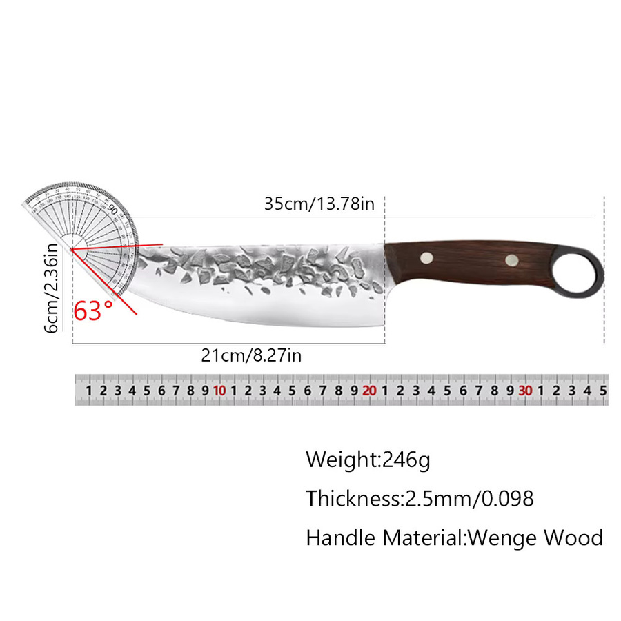 JYi Japanisches Kochmesser aus geschmiedetem Stahl mit Massivholzgriff, 20,32 cm, Silber - Bild 2