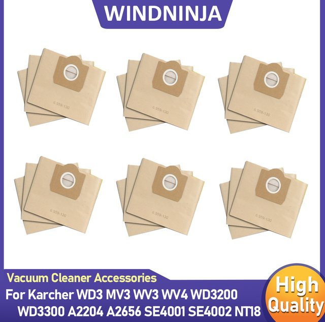 Karcher Papierstaubsbeutel für Nass- und Trockensauger WD3, MV3, WV3, WD3200, WD3300, A2204, A2656, SE4001, SE4002, NT18, 6,959-130 - Bild 1