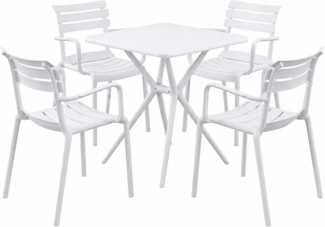 DELUKE Gartenmöbel-Set NORA mit Tisch und 4 Stühlen aus Kunststoff in Weiß, B/T/H: 186 x 186 x 82 cm - Bild 1