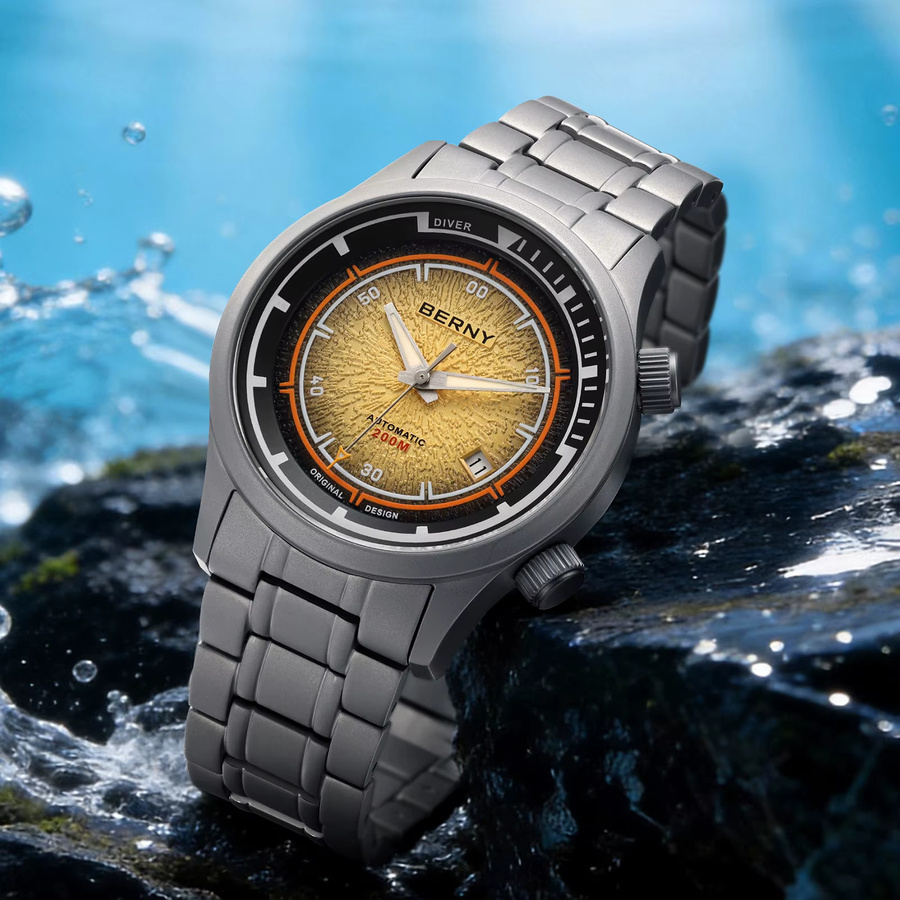 BERNY Taucheruhr, Titan, Automatik, 20 ATM, Herren, Schwarz, Silber - Bild 6