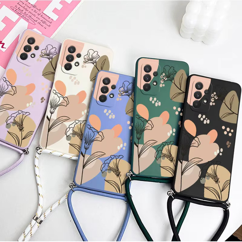 Silikon Handytasche mit Blumen-Design und Crossbody Lanyard für Samsung Galaxy A54 A53 A52 A52S A34 A24 A73 A04S A04E A03 in Grün - Bild 3