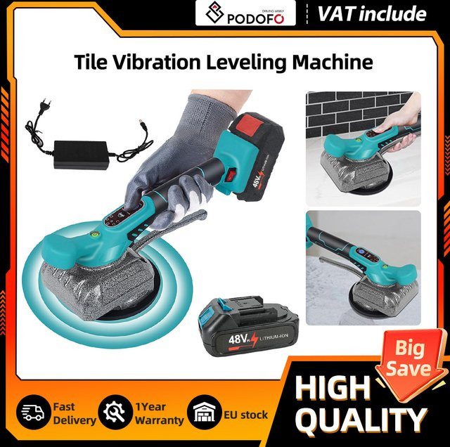 Podofo Kabellose Handgeführte Fliesen-Vibrationsmaschine mit 5 Einstellbaren Geschwindigkeiten, 50kg Adsorption, 21V Akku und Ladegerät-Set - Bild 1