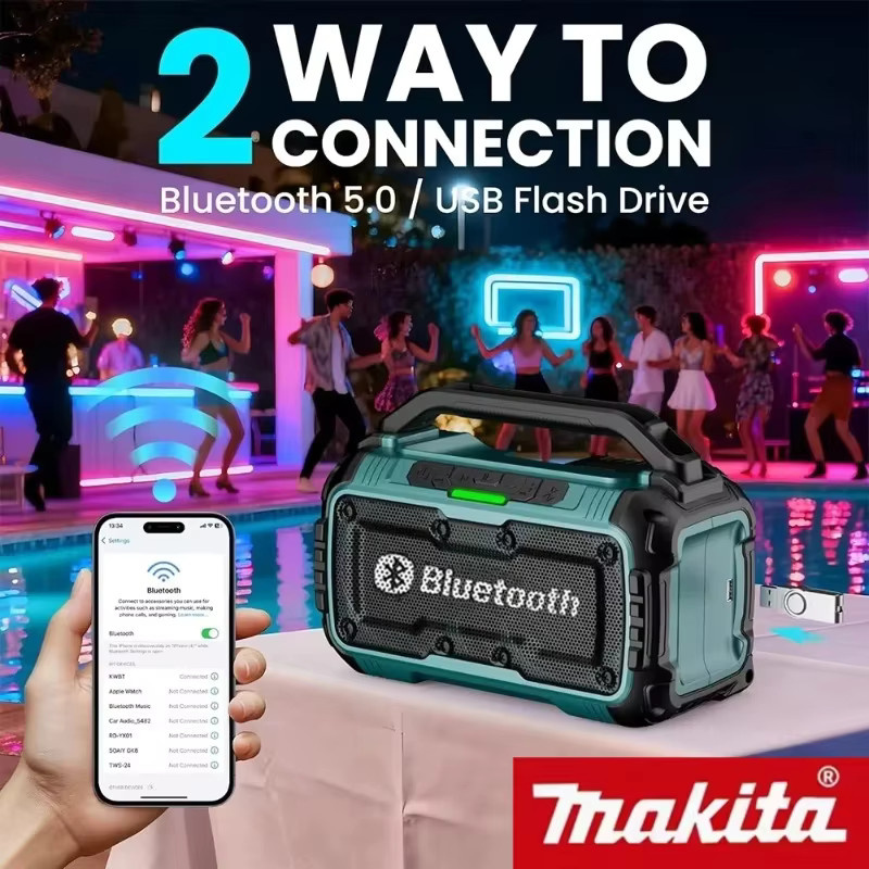 Makita kabelloser Bluetooth-Lautsprecher mit USB-C-Anschluss und Stereo-Surround-Sound für Makita-Akkus - Bild 2