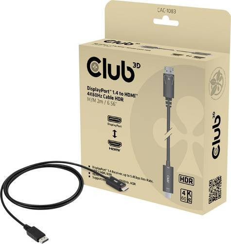 Club3D CAC-1083 DisplayPort auf HDMI Adapterkabel Schwarz 2,00 m - Bild 1