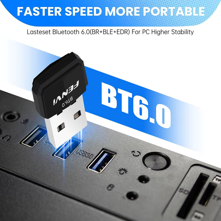 Fenvi USB-Bluetooth-Adapter BT6.0 Sender und Empfänger in Schwarz für PC, Lautsprecher, Maus und Tastatur, treiberfrei für Windows 10/11/8.1 - Bild 2