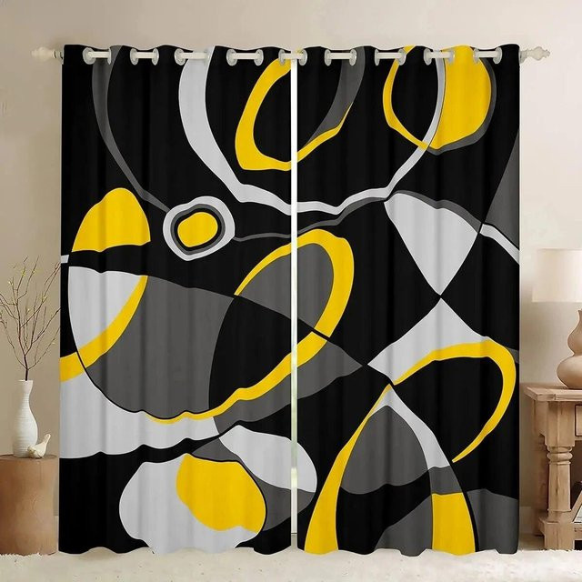 2er-Set Geometrische Vorhänge mit Kreis und Quadrat von A Family Of Home Textiles, Digitaler Druck aus Polyester, Mehrfarbig, B: 50 cm, H: 130 cm - Bild 1