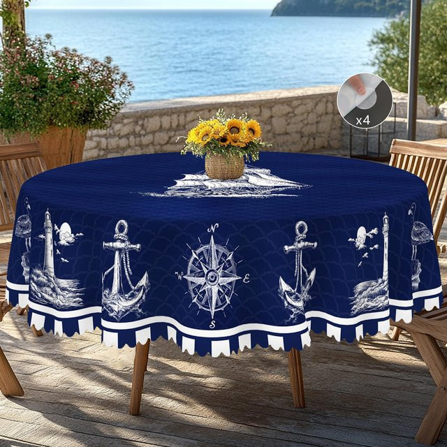 JINGYUE Pet Tischdecke mit Lamm- und Blumenmuster im Retro-Bauernhaus-Stil, Blau, Durchmesser: 180 cm - Bild 1