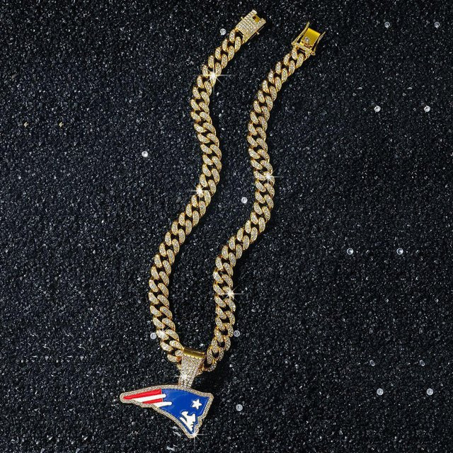 Junlu Halskette, New England Patriots Anhänger, Legierung, Gold, Kristall, Unisex - Bild 1