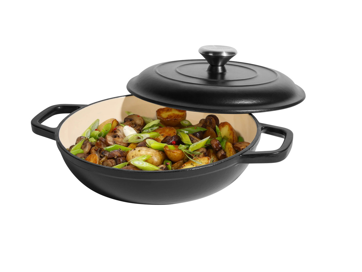 SILVERCREST Premium-Gusseisenservierpfanne aus emailliertem Gusseisen, Schwarz, Durchmesser: 25 cm - Bild 4