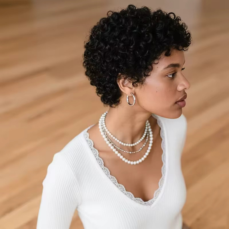 OYM HAIR Pixie-Perücke, 100 % Echthaar, kurz, lockig, Damen - Bild 2