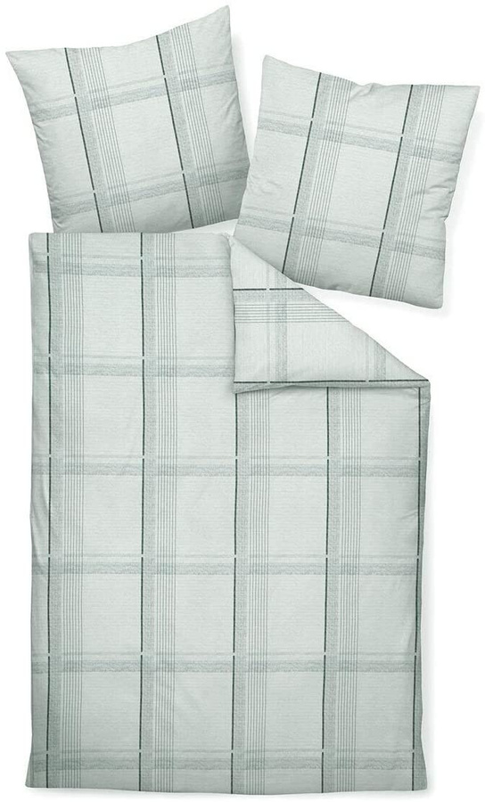 Janine Feinbiber Bettwäsche Davos Karo Silber Grau aus Baumwolle mit Bettbezug und Kissenbezug B/H: 240 x 220 cm und 200 x 220 cm sowie 80 x 80 cm - Bild 1
