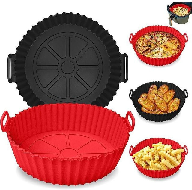 YOCITY Silikon Heißluftfritteusen Einlagen Pizza-Pfanne in Rot, runde Antihaft Backform für den Airfryer - Bild 1