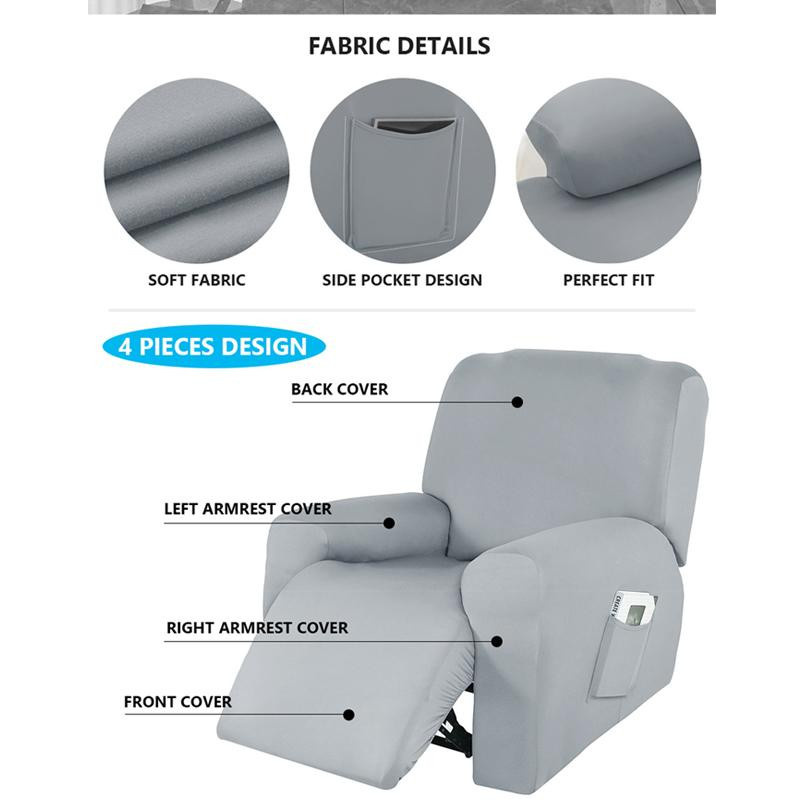 Yiran Furniture Stretch Liegesofa-Bezug für 1-Sitzer Relax Sessel, dunkelgrau - Bild 5