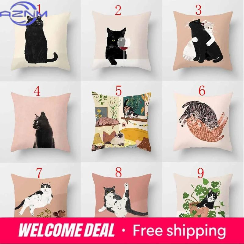 Quadratische Kissenhülle mit Katzenmotiv für Sofa und Auto aus Peach Skin, B/B/H: 45 x 45 cm - Bild 3