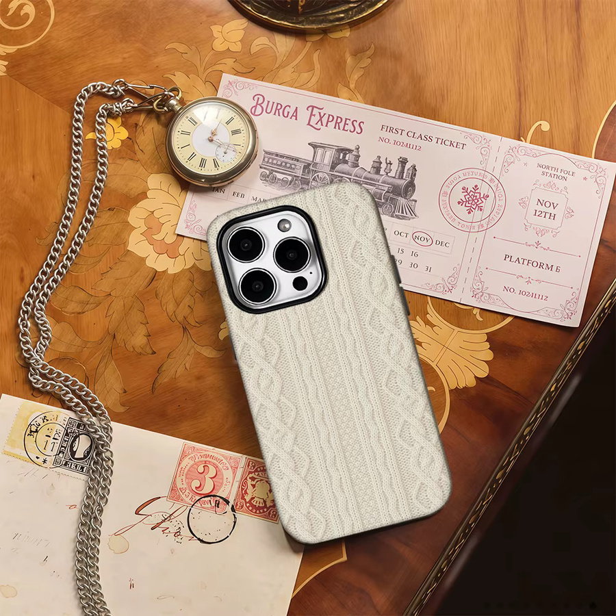 Beige gestrickte Blumen Handyhülle von Potdemiel für iPhone 11 bis iPhone 16 Pro Max mit doppelschichtiger Rückseite - Bild 2