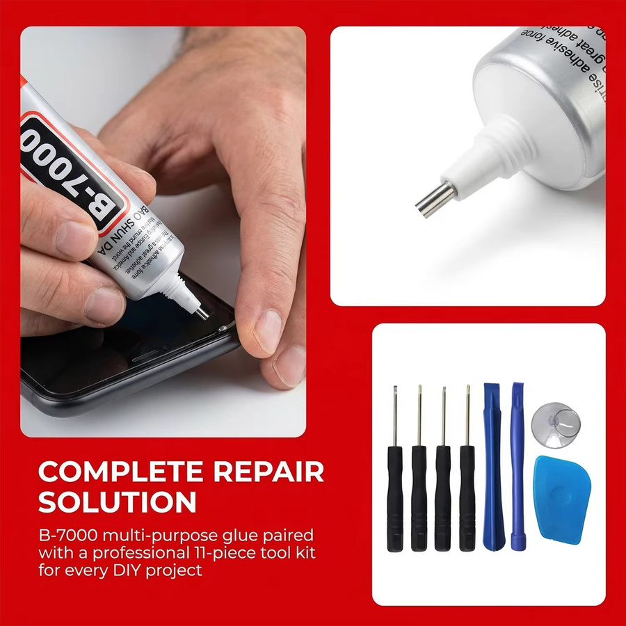 B7000 und T7000 Universal-Reparaturkleber für Handybildschirme, Tablets und Computer in Transparent oder Schwarz, erhältlich in 15 ml, 50 ml oder 110 ml - Bild 3