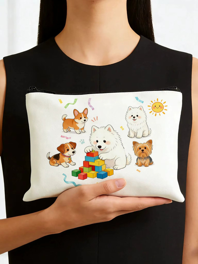 Weiße Mehrzweck-Reisetasche mit Samojeden-Welpenmotiv als Make-up-Tasche oder Federmäppchen - Bild 4