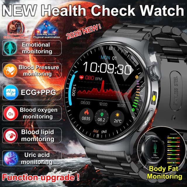 GUHUAVMI Smartwatch mit EKG, Blutdruckmessung und HD-Anruffunktion, wasserdicht, in Schwarz oder Beige - Bild 1