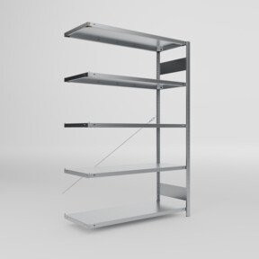 Meta Fachboden-Anbauregal S3 CLIP, Farbe: Silber, verzinkt, mit 5 verstellbaren Fachböden, B/T/H: 200 x 130 x 50 cm, 150 kg Fachlast - Bild 1