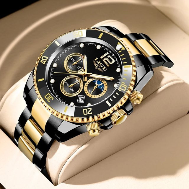 LIGE Armbanduhr Quarz, Edelstahl, Schwarz, Herren - Bild 1