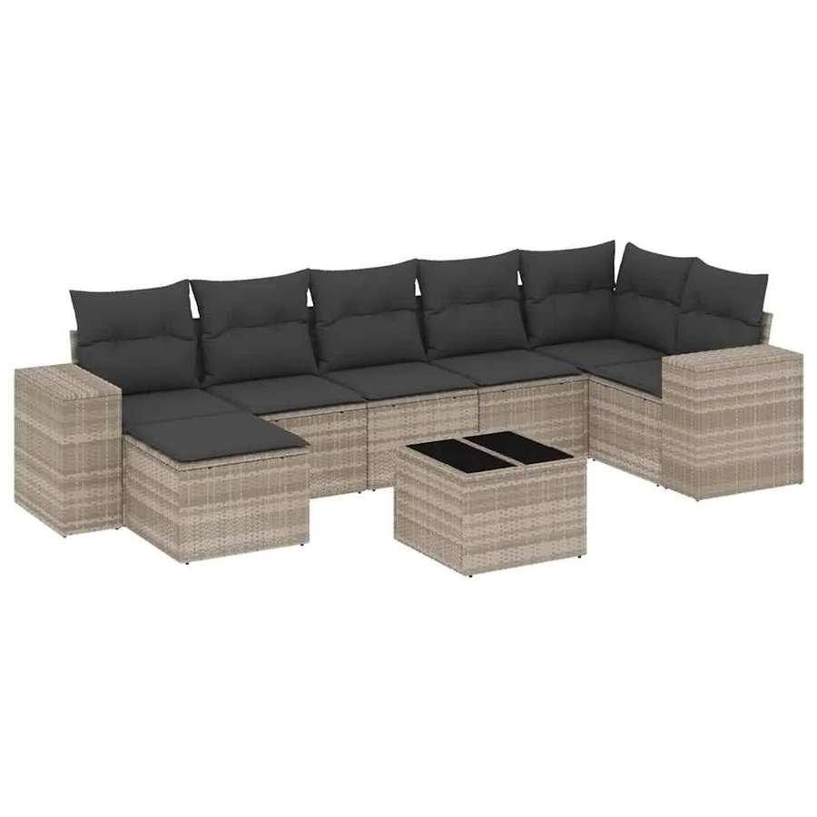 vidaXL 8-teilige Garten-Sofagarnitur aus Poly-Rattan mit Kissen in Hellgrau - Bild 2