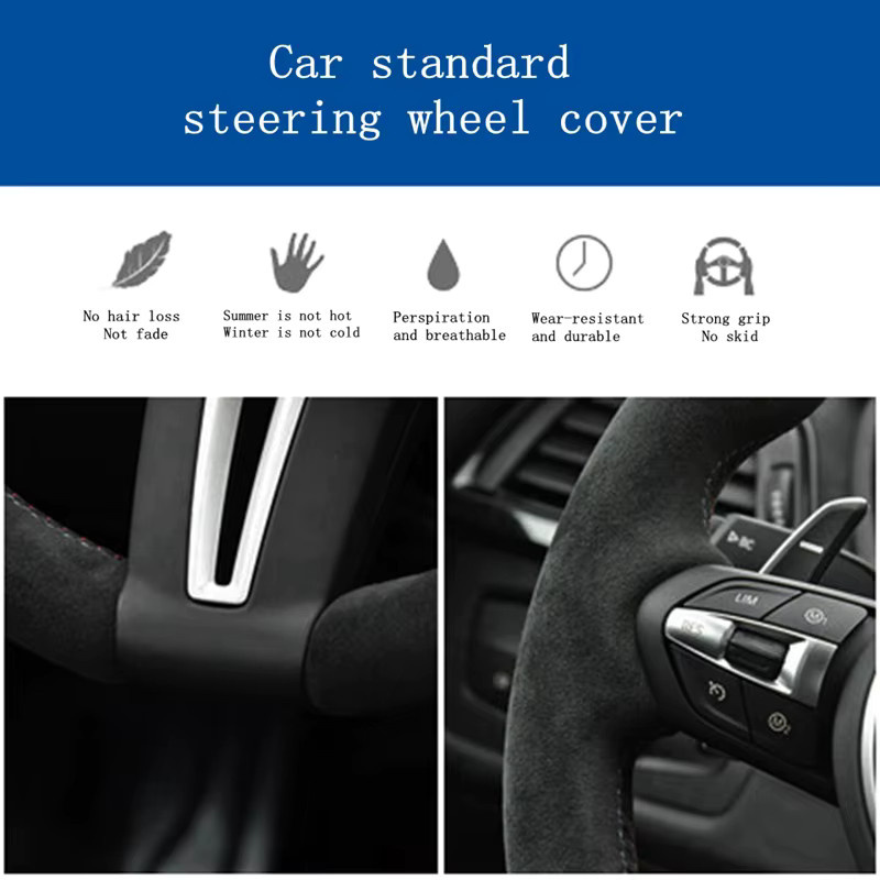Lenkrad Abdeckung aus Wildleder und Leder für Audi A3 A4 A5 A6 A7 S3 S7 S8 R8 Q2 Q3 Q5 Q7 Q8 SQ5 TT RS3 RS6 von HKOADE - Bild 2
