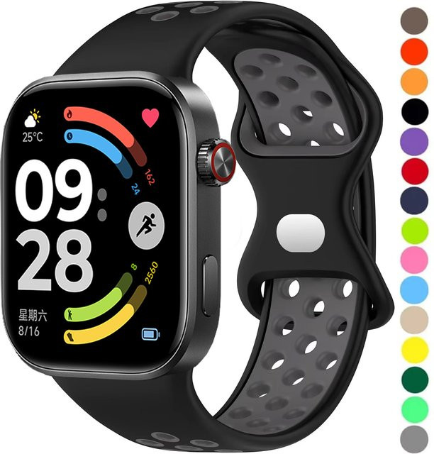 Xiaomi Uhrenarmband Silikon, Schwarz, Redmi Uhr 4 5 6, Xiaomi Mi Band 8 9 Pro - Bild 1