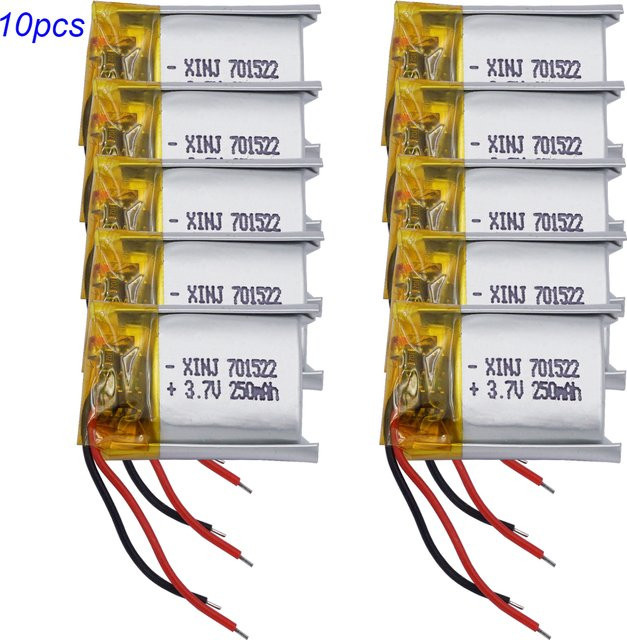 10 Stück XINJ Li-Ion Akku Zellen 3,7 V 250mAh 0,92 Wh wiederaufladbar in Silber für Bluetooth-Lautsprecher und Navigationsgeräte - Bild 1