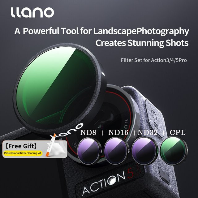 LLano ND CPL Filter Kit für DJI Action 5 Pro, Action 4 und Action 3 in Schwarz mit ND8/16/32 Filtern und Objektivschutz - Bild 1